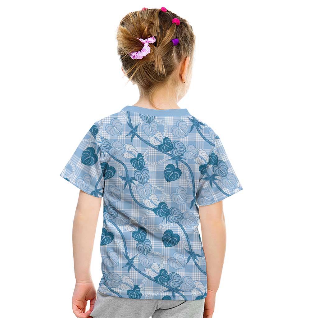 Anthurium Pikake Ti Leaf Palaka Kid T Shirt Blue Version LT01 - Polynesian Pride