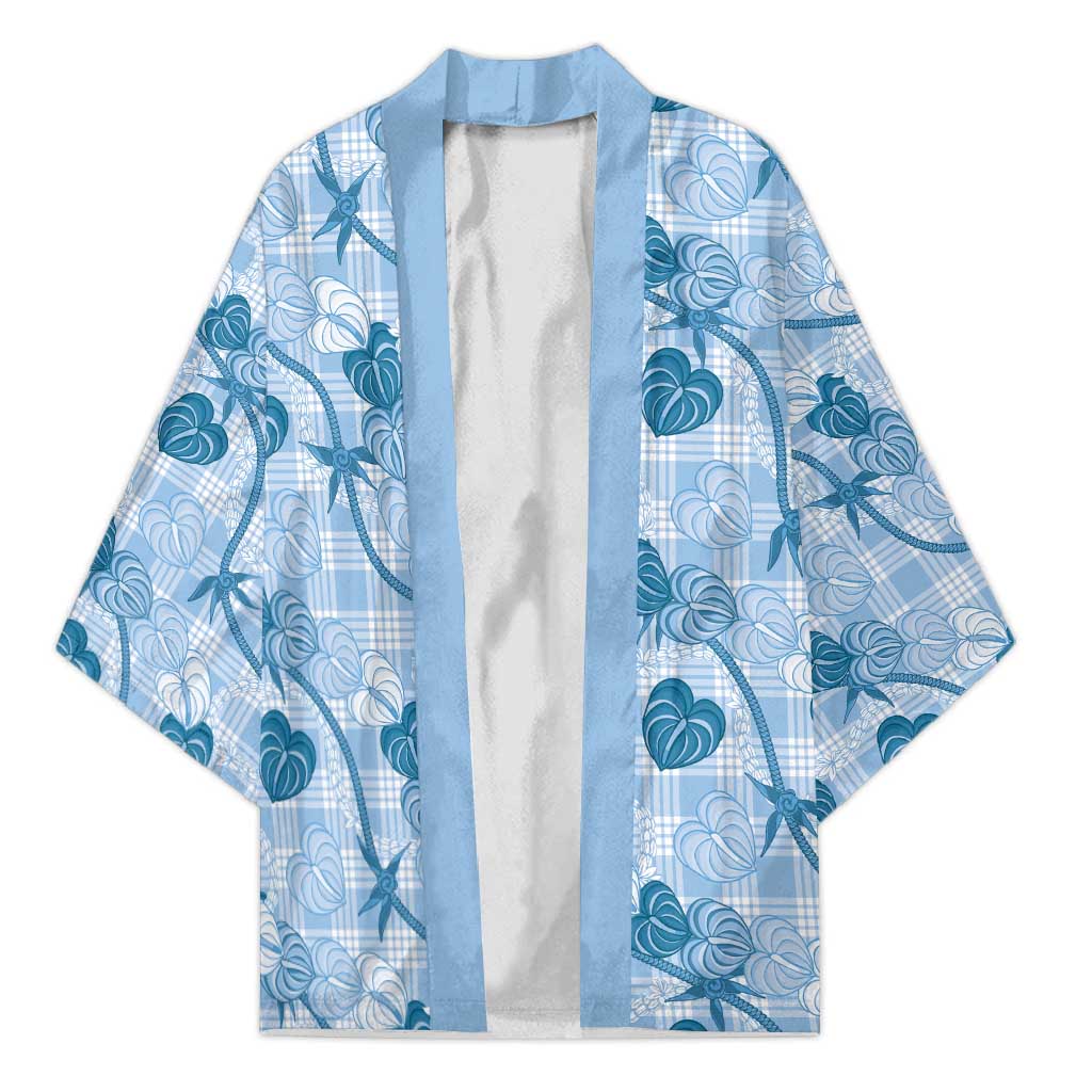 Anthurium Pikake Ti Leaf Palaka Kimono Blue Version LT01 Unisex Blue - Polynesian Pride