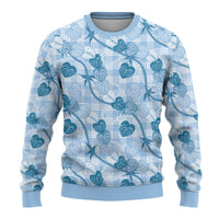 Anthurium Pikake Ti Leaf Palaka Ugly Christmas Sweater Blue Version LT01 - Polynesian Pride