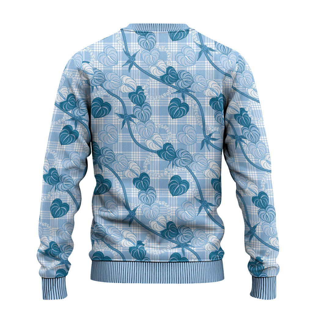 Anthurium Pikake Ti Leaf Palaka Ugly Christmas Sweater Blue Version LT01 - Polynesian Pride