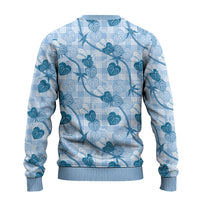 Anthurium Pikake Ti Leaf Palaka Ugly Christmas Sweater Blue Version LT01 - Polynesian Pride