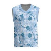 Anthurium Pikake Ti Leaf Palaka Christmas Knitted V-Neck Vest Blue Version LT01 Blue - Polynesian Pride
