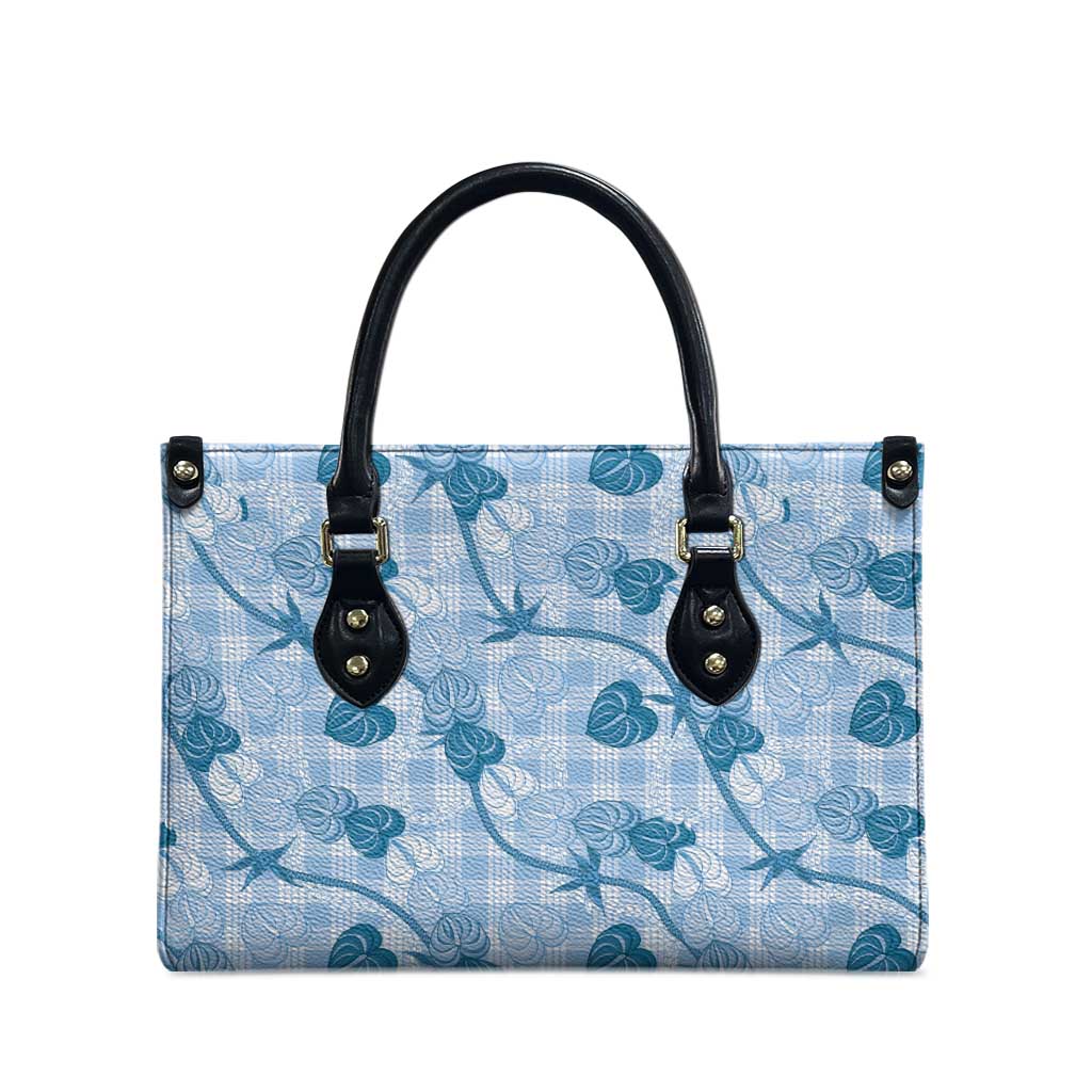 Anthurium Pikake Ti Leaf Palaka Leather Bag Blue Version LT01 - Polynesian Pride
