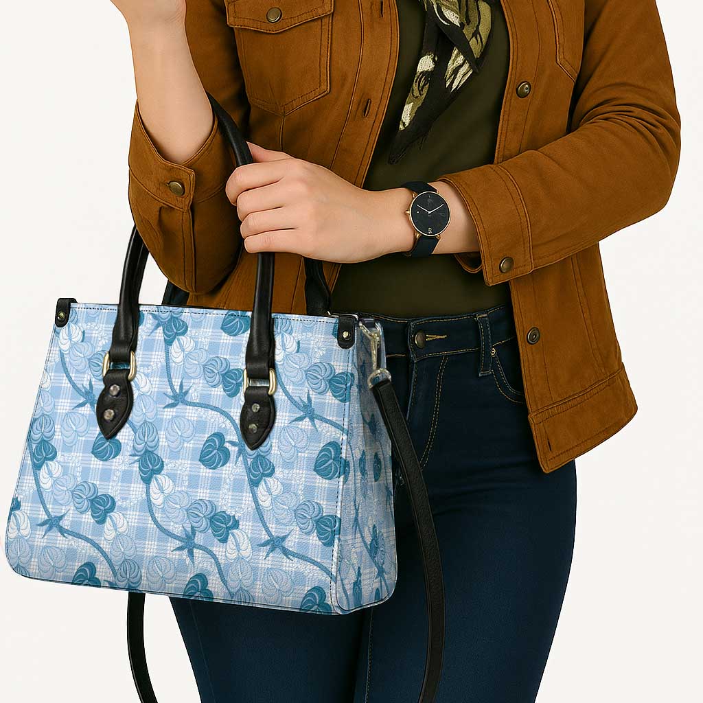 Anthurium Pikake Ti Leaf Palaka Leather Bag Blue Version LT01 - Polynesian Pride