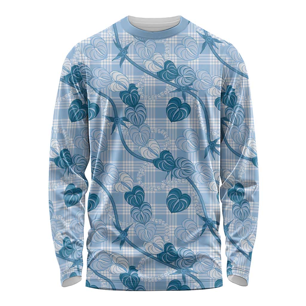 Anthurium Pikake Ti Leaf Palaka Long Sleeve Shirt Blue Version LT01 Unisex Blue - Polynesian Pride