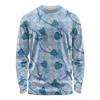 Anthurium Pikake Ti Leaf Palaka Long Sleeve Shirt Blue Version LT01 Unisex Blue - Polynesian Pride