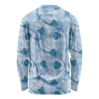 Anthurium Pikake Ti Leaf Palaka Long Sleeve Shirt Blue Version LT01 - Polynesian Pride