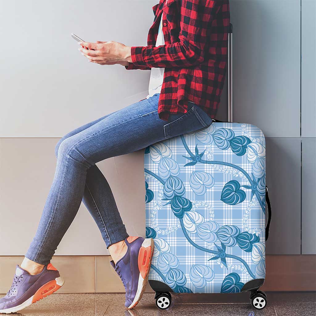 Anthurium Pikake Ti Leaf Palaka Luggage Cover Blue Version LT01 - Polynesian Pride