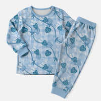 Anthurium Pikake Ti Leaf Palaka Christmas Pajama Set Blue Version LT01 Men Blue - Polynesian Pride