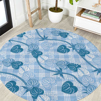 Anthurium Pikake Ti Leaf Palaka Round Carpet Blue Version LT01 Blue - Polynesian Pride