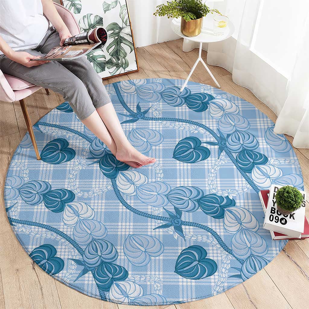 Anthurium Pikake Ti Leaf Palaka Round Carpet Blue Version LT01 - Polynesian Pride