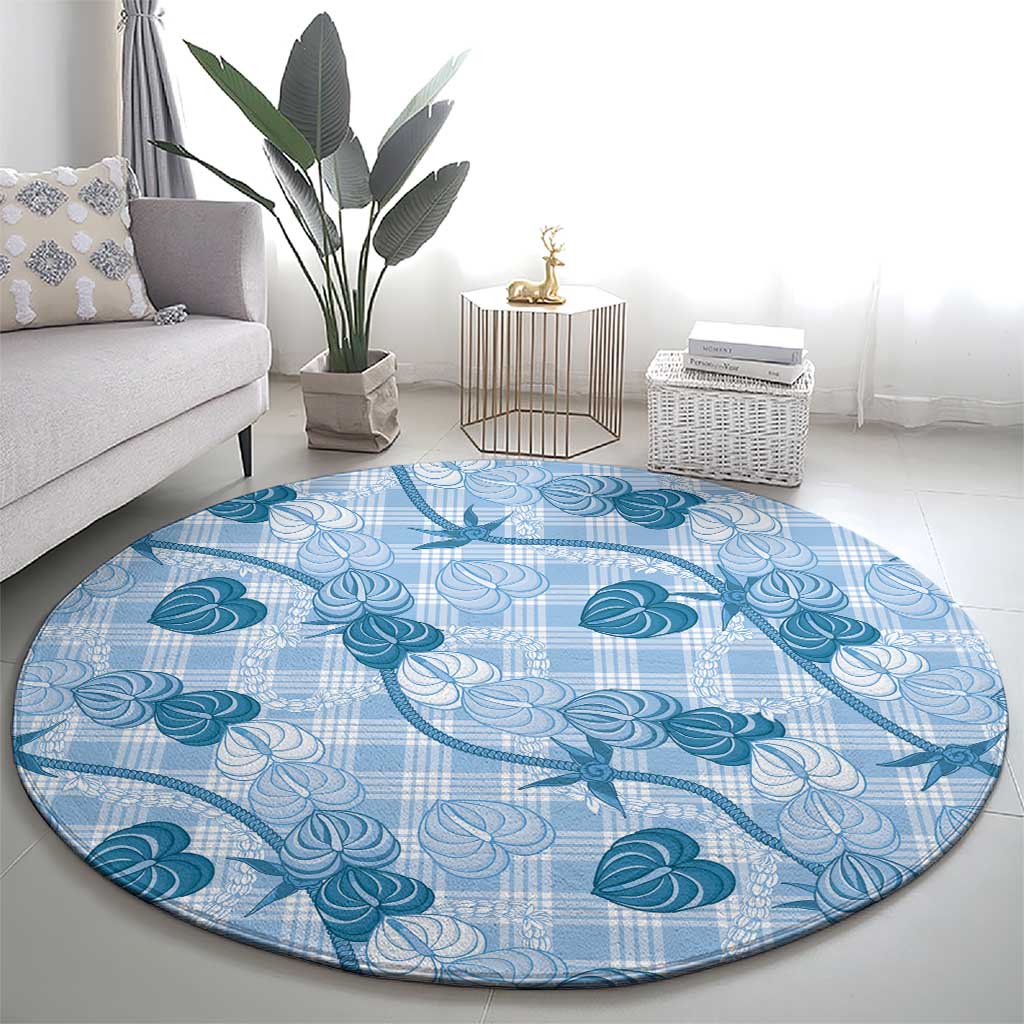 Anthurium Pikake Ti Leaf Palaka Round Carpet Blue Version LT01 - Polynesian Pride
