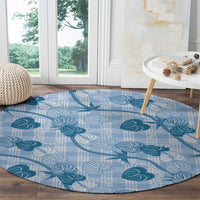 Anthurium Pikake Ti Leaf Palaka Round Carpet Blue Version LT01 - Polynesian Pride