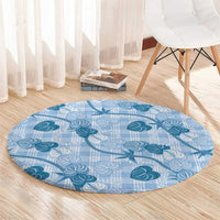 Anthurium Pikake Ti Leaf Palaka Round Carpet Blue Version LT01 - Polynesian Pride