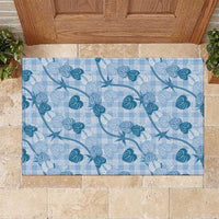 Anthurium Pikake Ti Leaf Palaka Rubber Doormat Blue Version LT01 Blue - Polynesian Pride