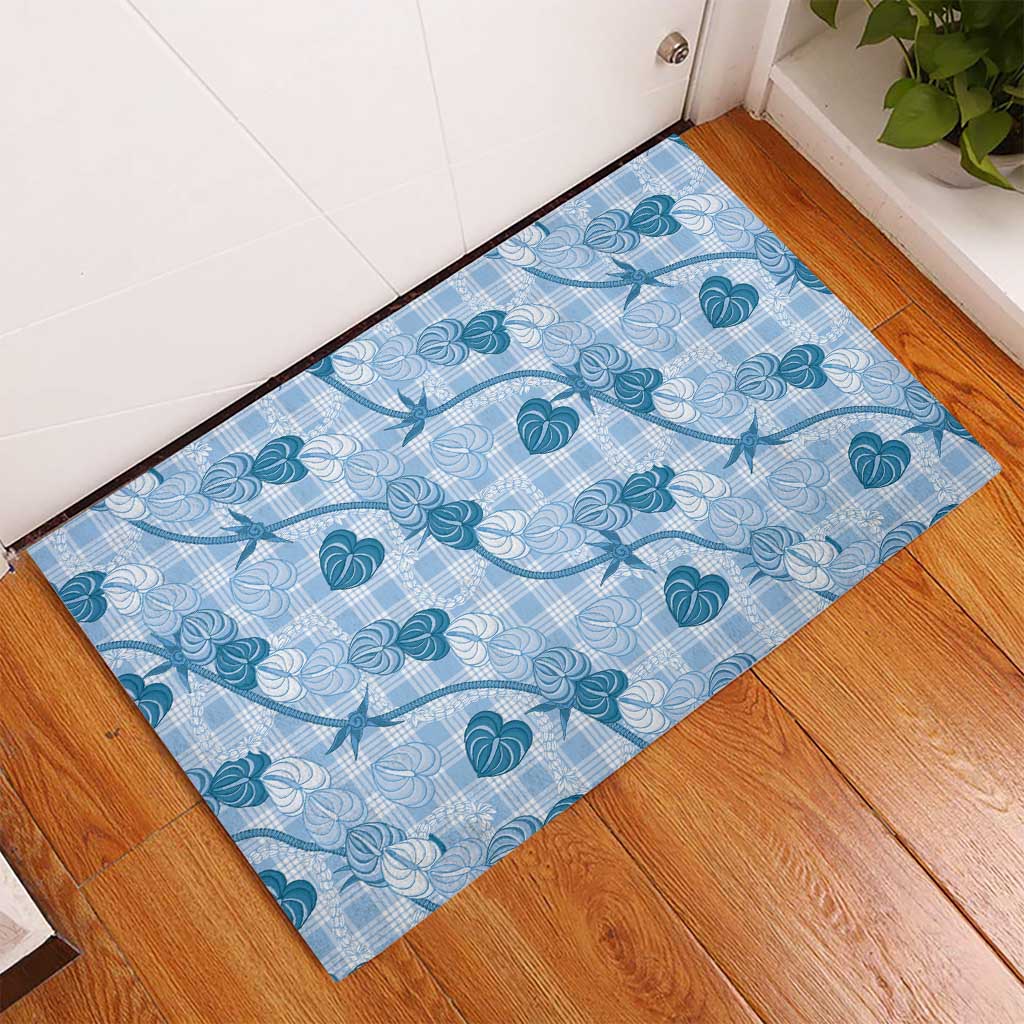 Anthurium Pikake Ti Leaf Palaka Rubber Doormat Blue Version LT01 - Polynesian Pride