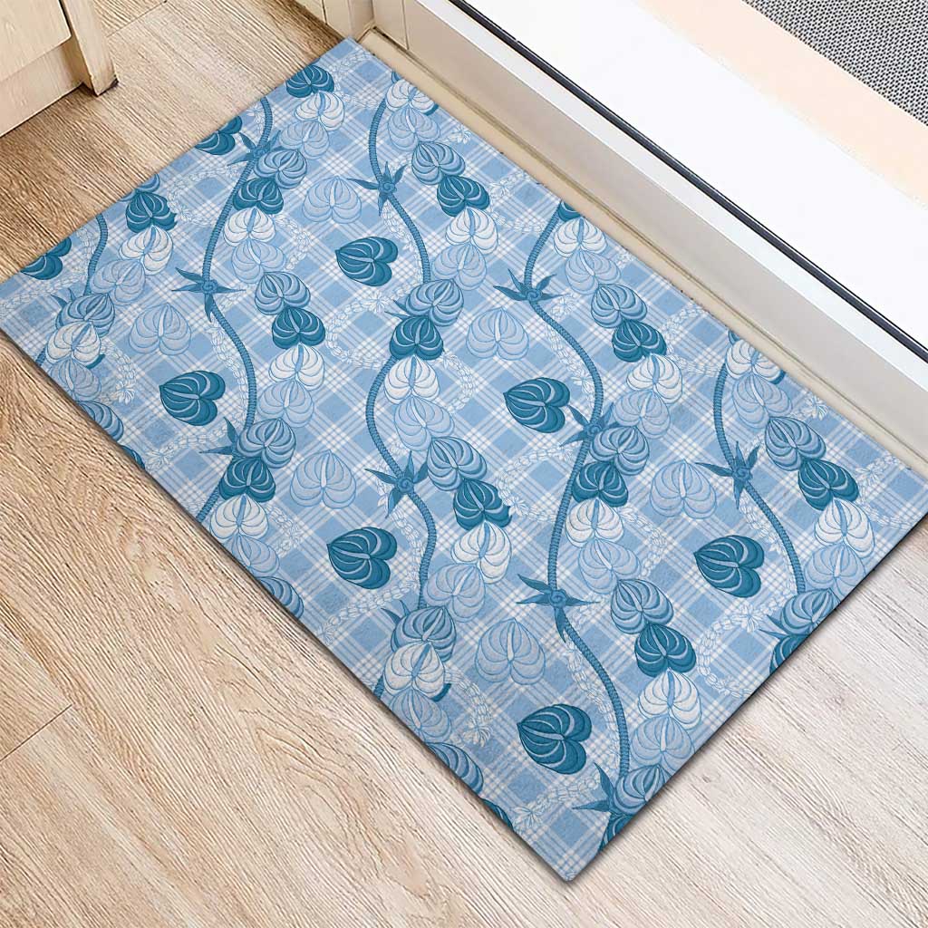 Anthurium Pikake Ti Leaf Palaka Rubber Doormat Blue Version LT01 - Polynesian Pride