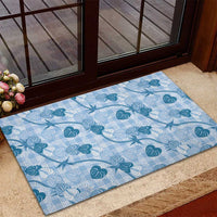 Anthurium Pikake Ti Leaf Palaka Rubber Doormat Blue Version LT01 - Polynesian Pride