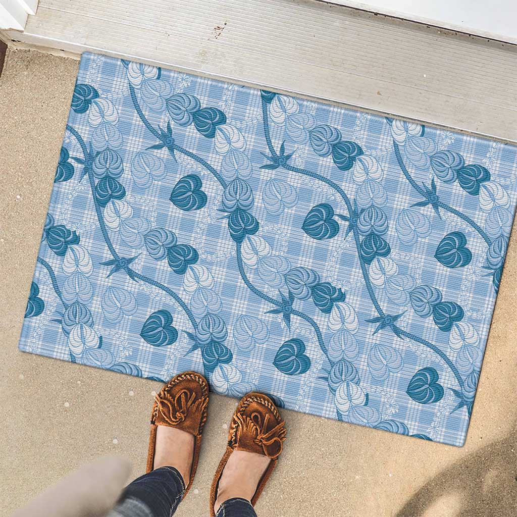 Anthurium Pikake Ti Leaf Palaka Rubber Doormat Blue Version LT01 - Polynesian Pride