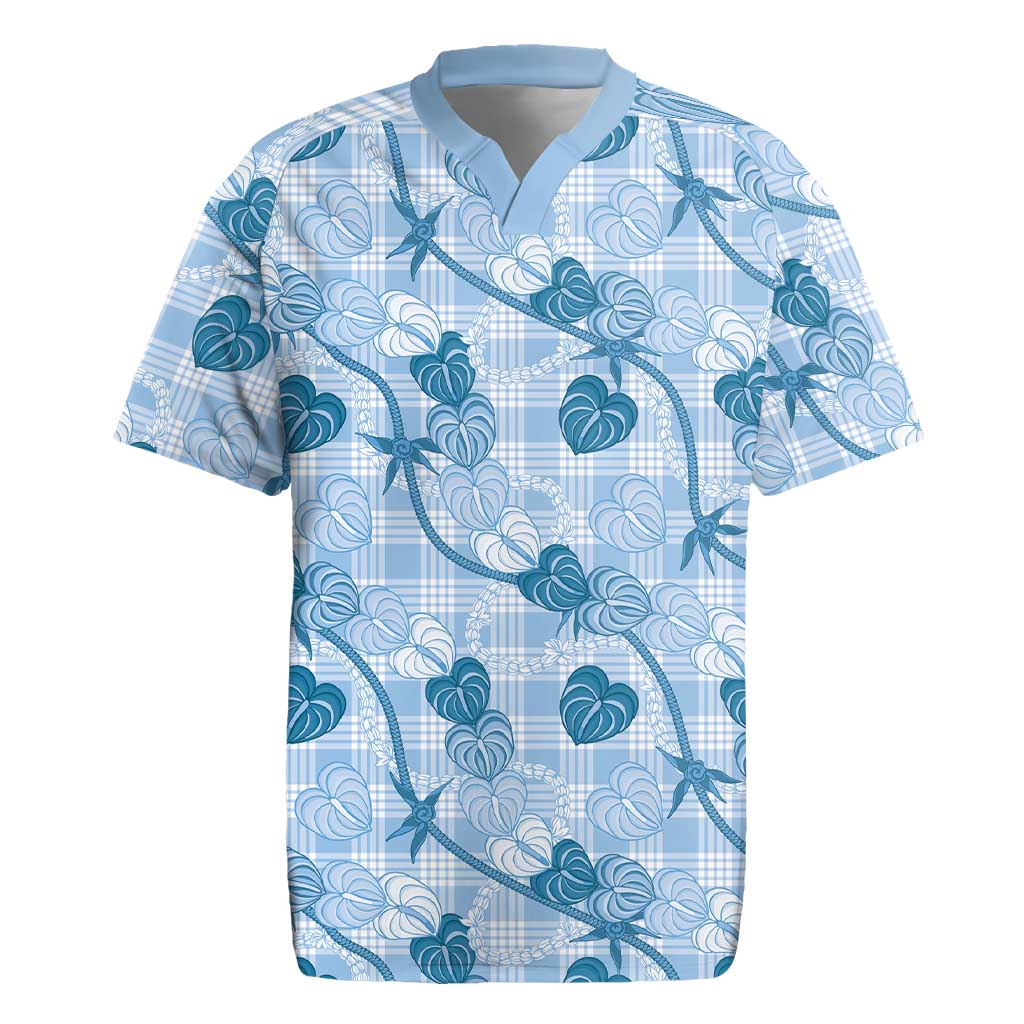 Anthurium Pikake Ti Leaf Palaka Rugby Jersey Blue Version LT01 Blue - Polynesian Pride