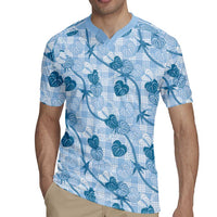 Anthurium Pikake Ti Leaf Palaka Rugby Jersey Blue Version LT01 - Polynesian Pride