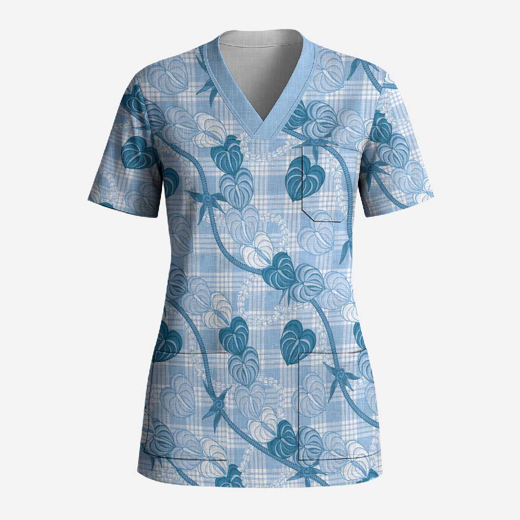 Anthurium Pikake Ti Leaf Palaka Scrub Top Blue Version LT01 Adult Blue - Polynesian Pride