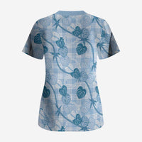Anthurium Pikake Ti Leaf Palaka Scrub Top Blue Version LT01 - Polynesian Pride