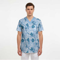 Anthurium Pikake Ti Leaf Palaka Scrub Top Blue Version LT01 - Polynesian Pride