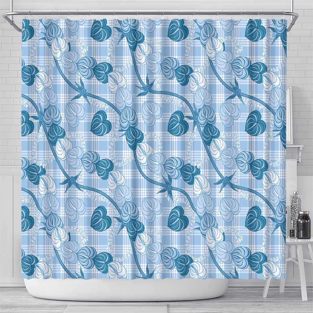 Anthurium Pikake Ti Leaf Palaka Shower Curtain Blue Version LT01 - Polynesian Pride
