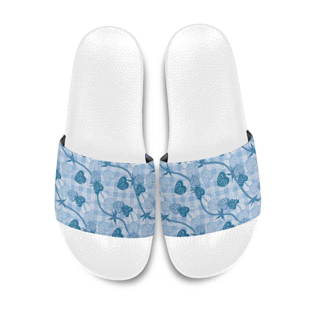 Anthurium Pikake Ti Leaf Palaka Slide Sandals Blue Version LT01 Blue - Polynesian Pride