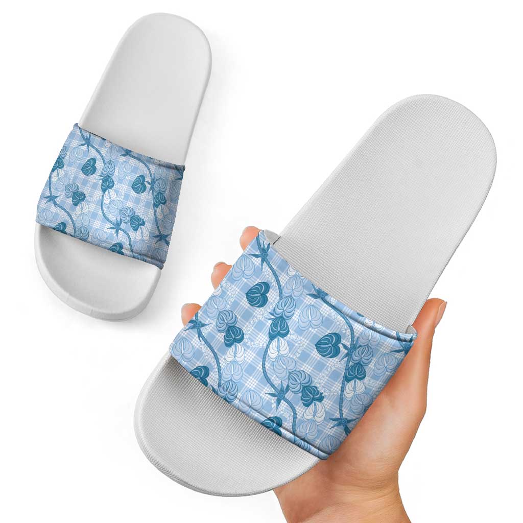 Anthurium Pikake Ti Leaf Palaka Slide Sandals Blue Version LT01 - Polynesian Pride