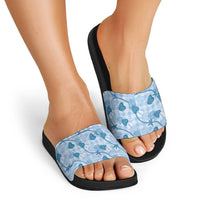Anthurium Pikake Ti Leaf Palaka Slide Sandals Blue Version LT01 - Polynesian Pride