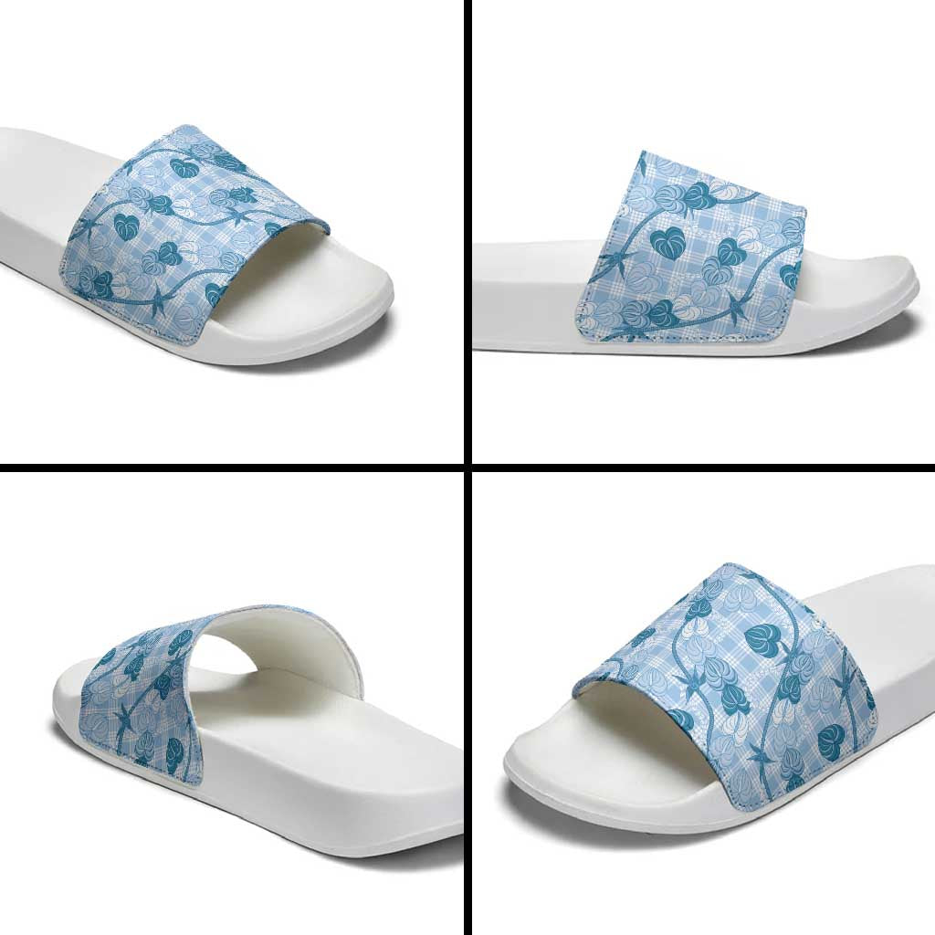 Anthurium Pikake Ti Leaf Palaka Slide Sandals Blue Version LT01 - Polynesian Pride