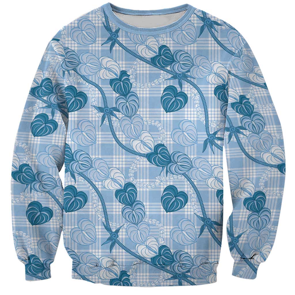 Anthurium Pikake Ti Leaf Palaka Sweatshirt Blue Version LT01 Unisex Blue - Polynesian Pride