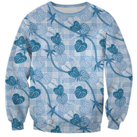 Anthurium Pikake Ti Leaf Palaka Sweatshirt Blue Version LT01 Unisex Blue - Polynesian Pride