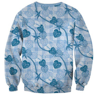 Anthurium Pikake Ti Leaf Palaka Sweatshirt Blue Version LT01 - Polynesian Pride