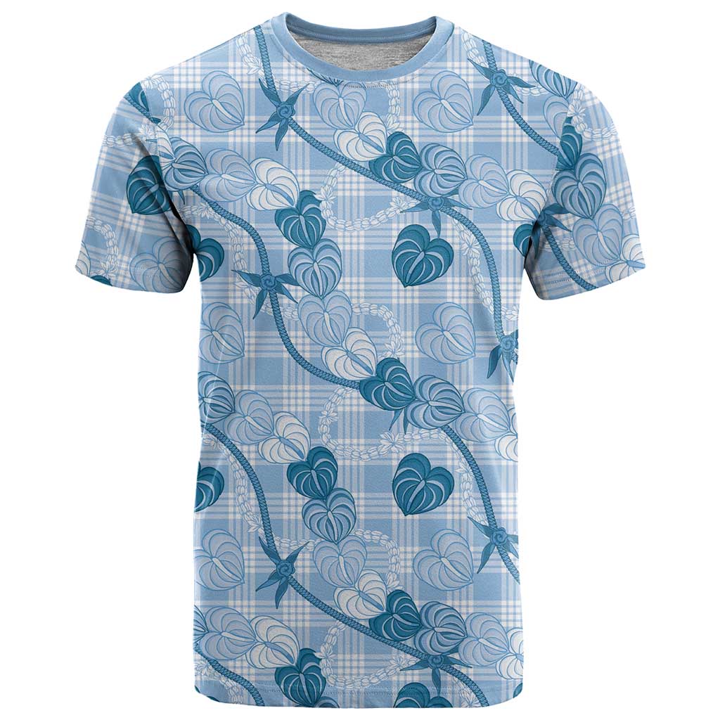 Anthurium Pikake Ti Leaf Palaka T Shirt Blue Version LT01 Blue - Polynesian Pride