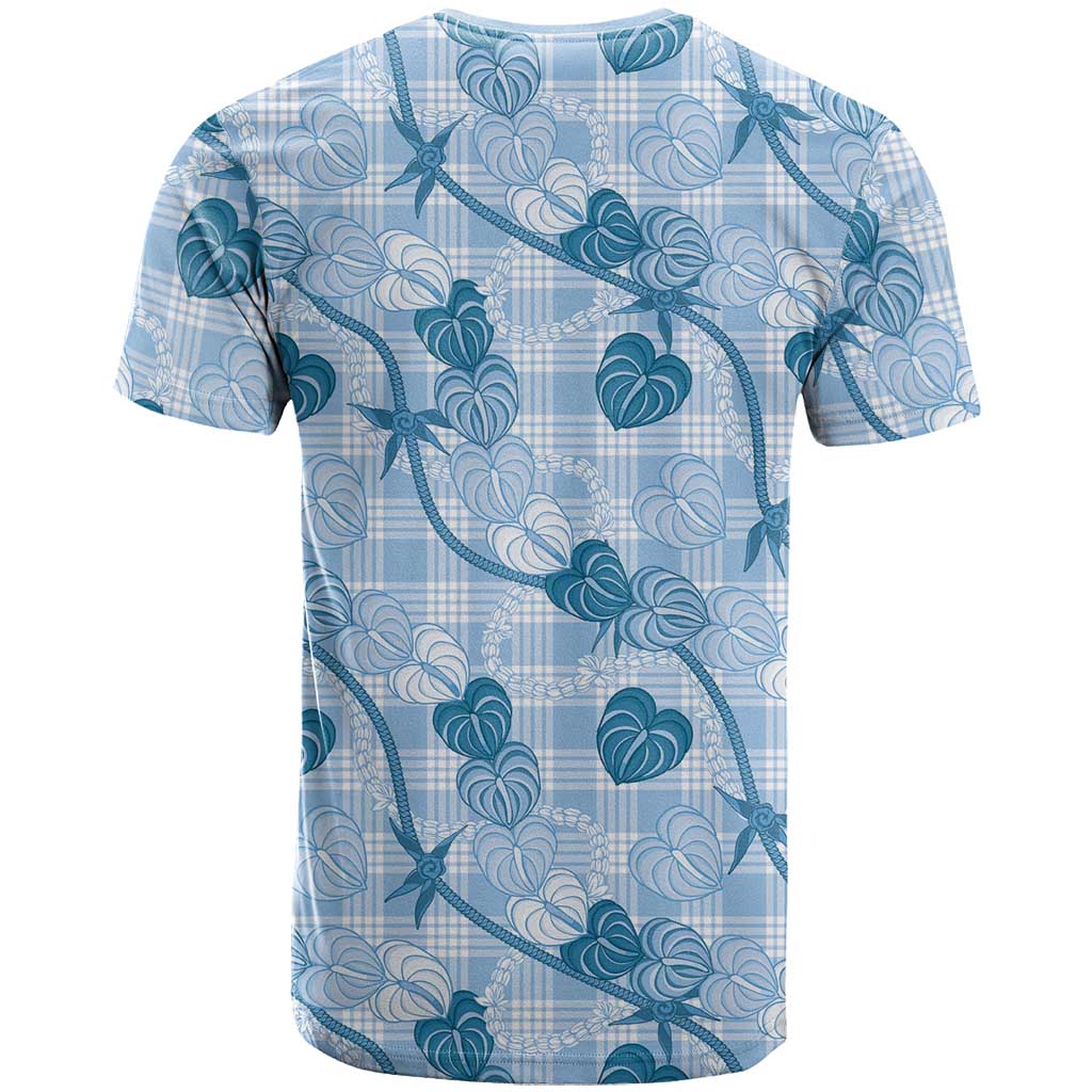 Anthurium Pikake Ti Leaf Palaka T Shirt Blue Version LT01 - Polynesian Pride