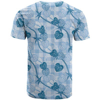 Anthurium Pikake Ti Leaf Palaka T Shirt Blue Version LT01 - Polynesian Pride
