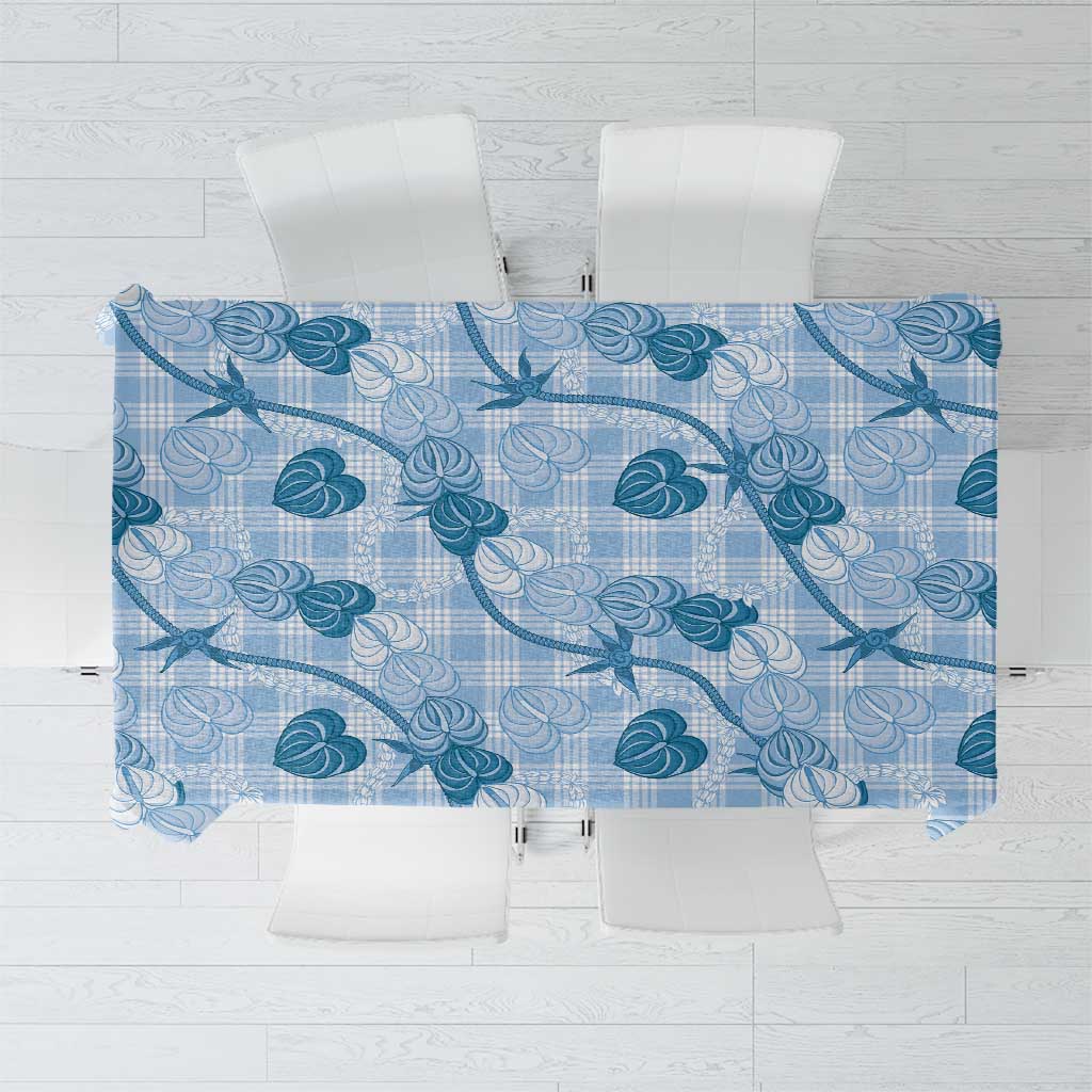 Anthurium Pikake Ti Leaf Palaka Tablecloth Blue Version LT01 Blue - Polynesian Pride