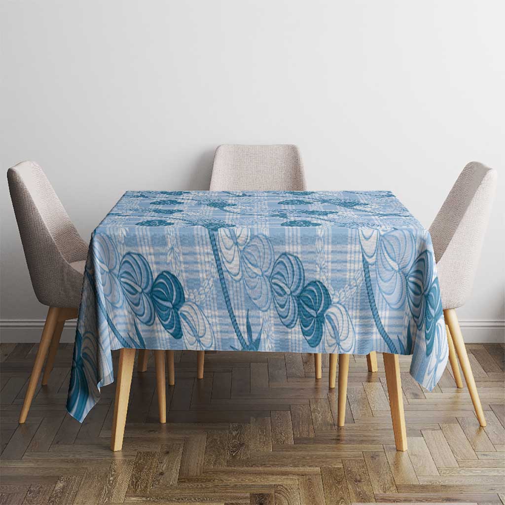 Anthurium Pikake Ti Leaf Palaka Tablecloth Blue Version LT01 - Polynesian Pride