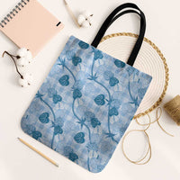 Anthurium Pikake Ti Leaf Palaka Tote Bag Blue Version LT01 Black Strap One Size Blue - Polynesian Pride