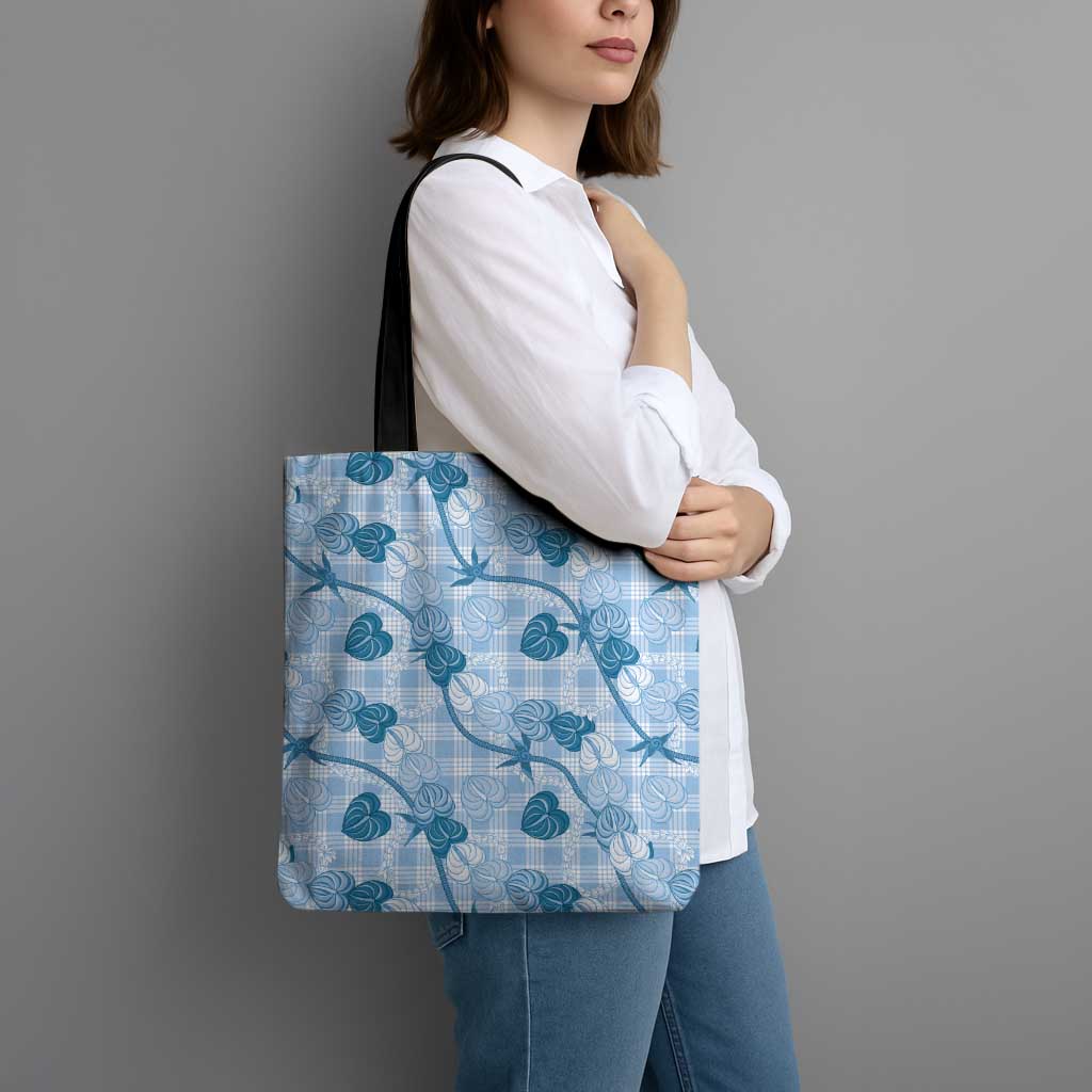 Anthurium Pikake Ti Leaf Palaka Tote Bag Blue Version LT01 - Polynesian Pride