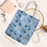 Anthurium Pikake Ti Leaf Palaka Tote Bag Blue Version LT01 White Strap One Size Blue - Polynesian Pride