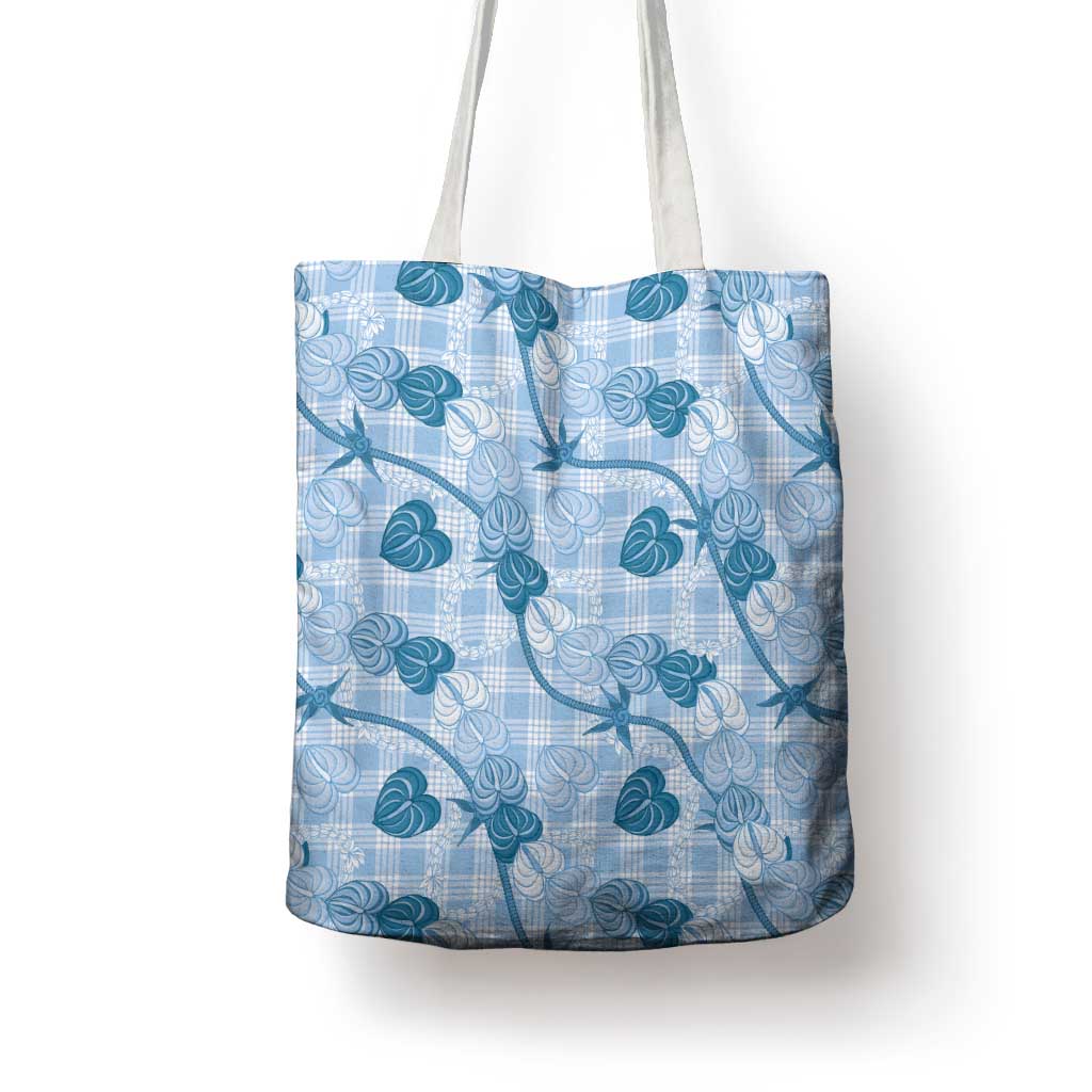 Anthurium Pikake Ti Leaf Palaka Tote Bag Blue Version LT01 - Polynesian Pride