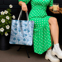 Anthurium Pikake Ti Leaf Palaka Tote Bag Blue Version LT01 - Polynesian Pride
