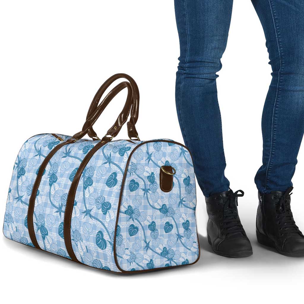Anthurium Pikake Ti Leaf Palaka Travel Bag Blue Version LT01 - Polynesian Pride