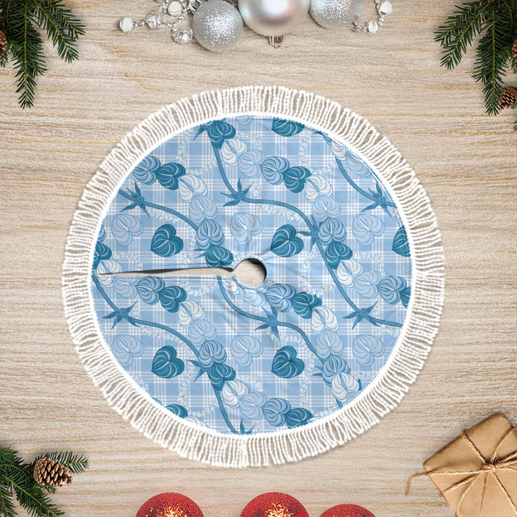 Anthurium Pikake Ti Leaf Palaka Tree Skirt Blue Version LT01 Fringed Blue - Polynesian Pride