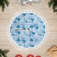 Anthurium Pikake Ti Leaf Palaka Tree Skirt Blue Version LT01 Fringed Blue - Polynesian Pride