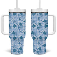 Anthurium Pikake Ti Leaf Palaka Tumbler With Handle Blue Version LT01 One Size: 40 oz Blue - Polynesian Pride